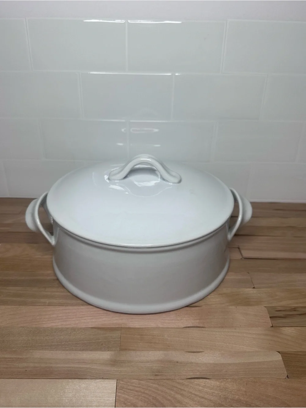 Crate&Barrel White Ceramic Covered Casserole with Side Handles